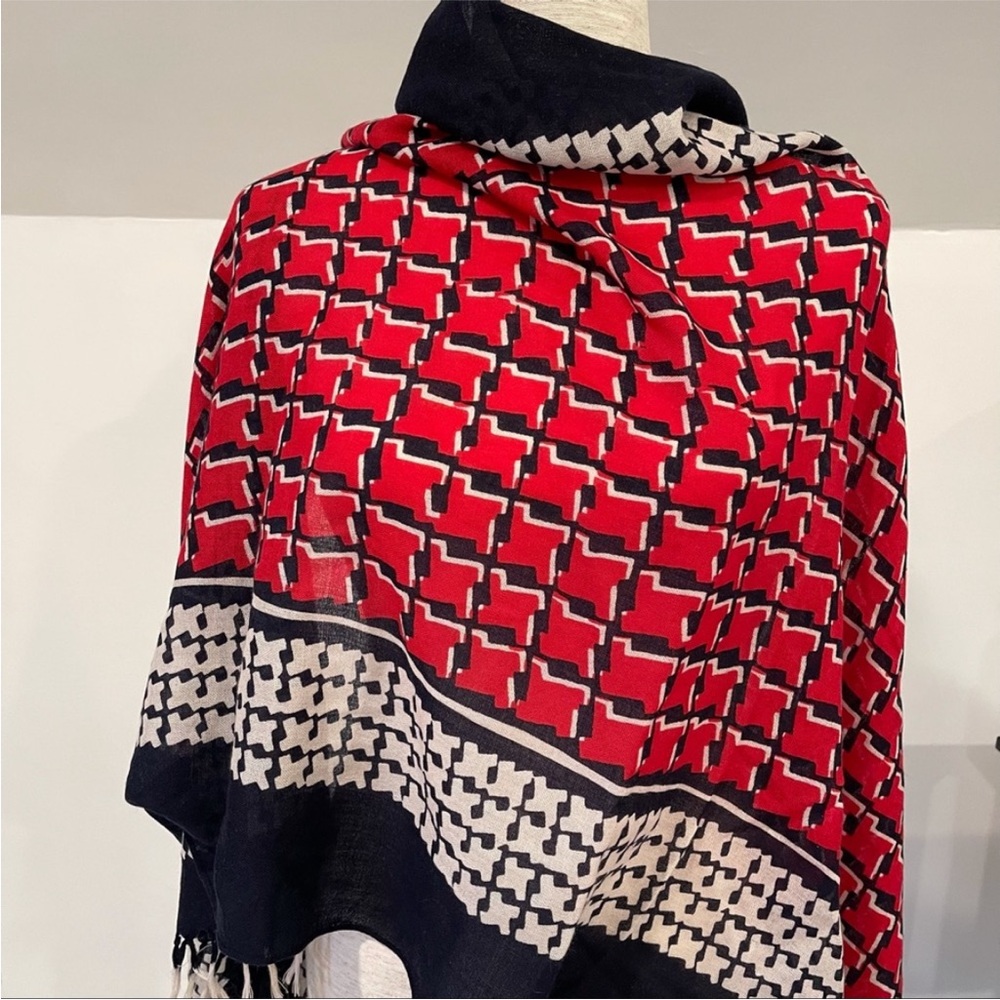 J. Crew Lightweight Wool Print Scarf Red White Blue Like New